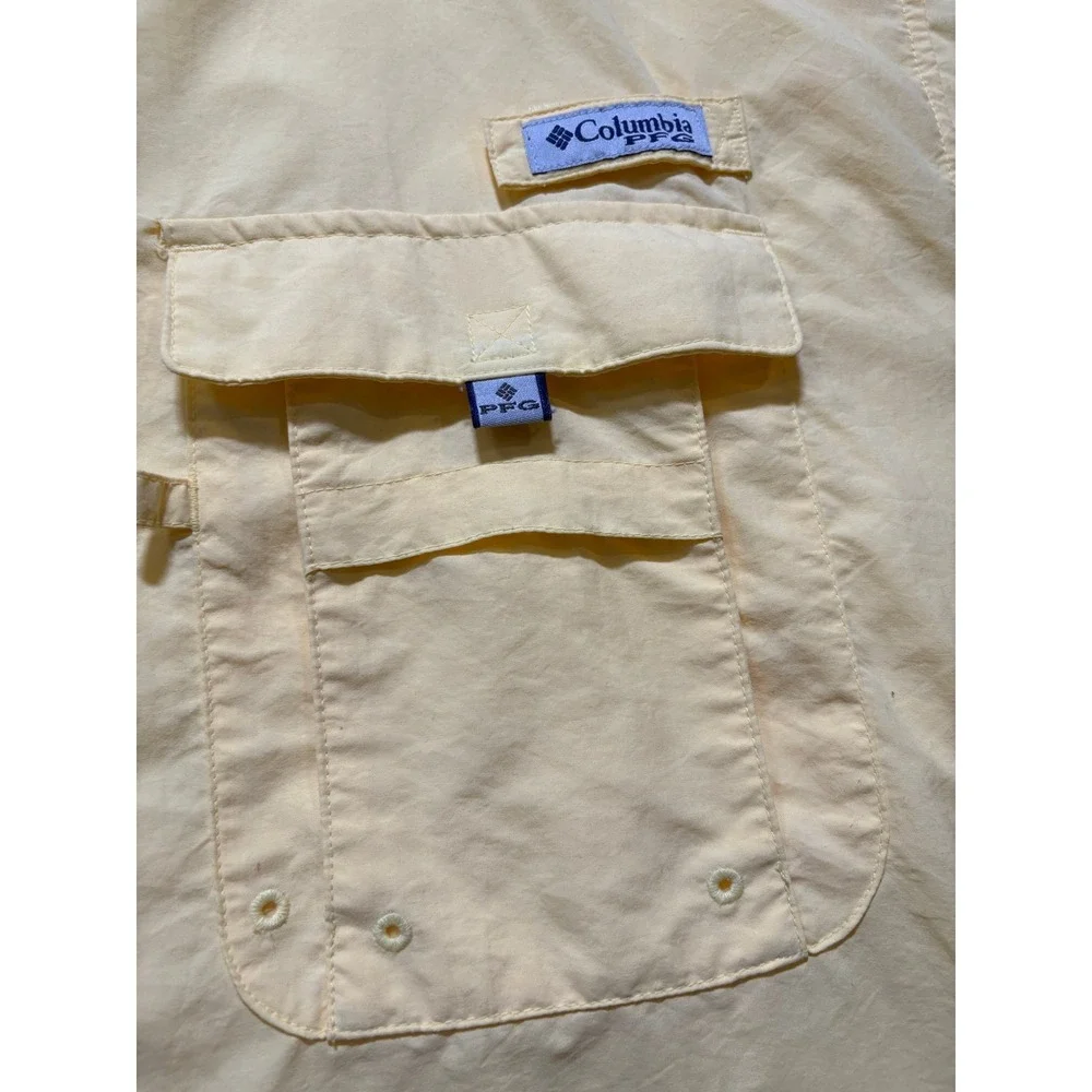 Columbia PFG Button Up Shirt XXL Yellow Omni-Shade‎ Fishing Vented Outdoor Mens
